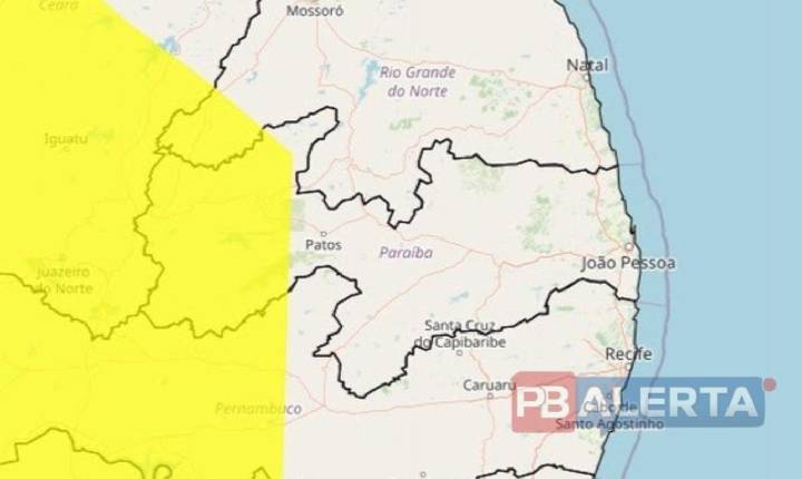 Inmet emite alerta de chuvas intensas para municípios das regiões de Cajazeiras e Sousa