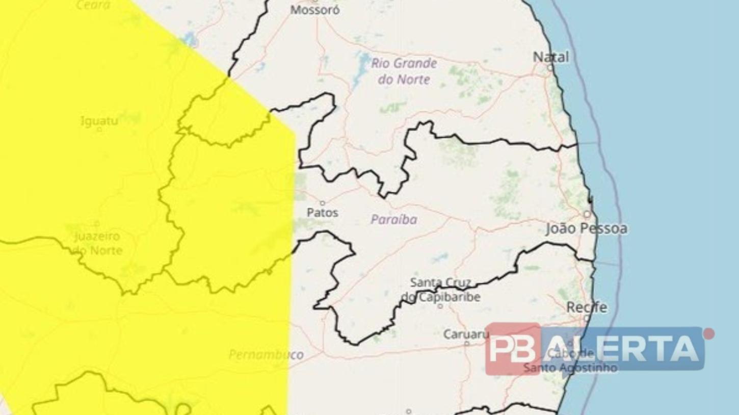 Inmet emite alerta de chuvas intensas para municípios das regiões de Cajazeiras e Sousa