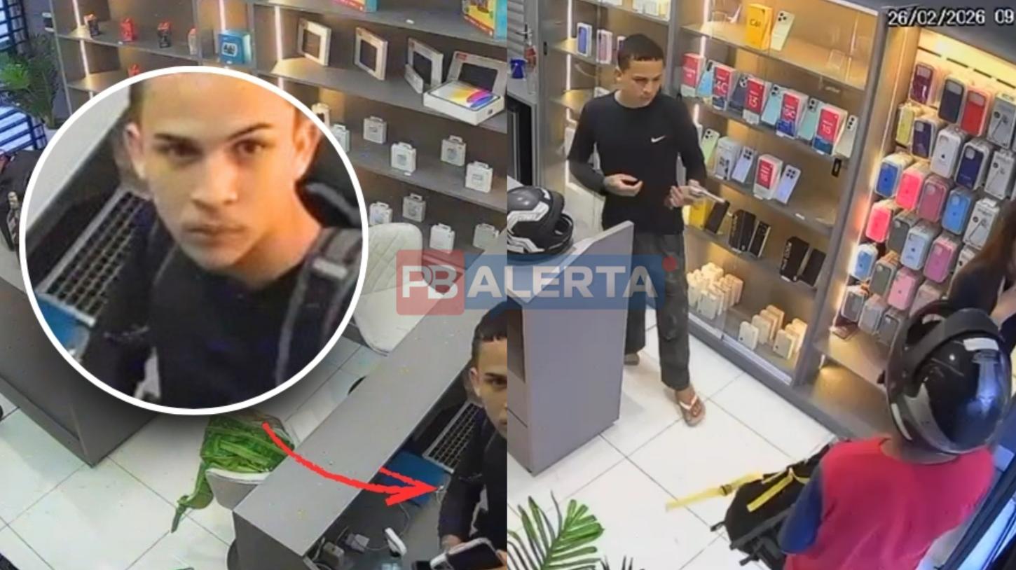 Com revólver e mochilas, assaltantes levam dezenas de celulares em loja em plena luz do dia em Sousa, veja vídeo 