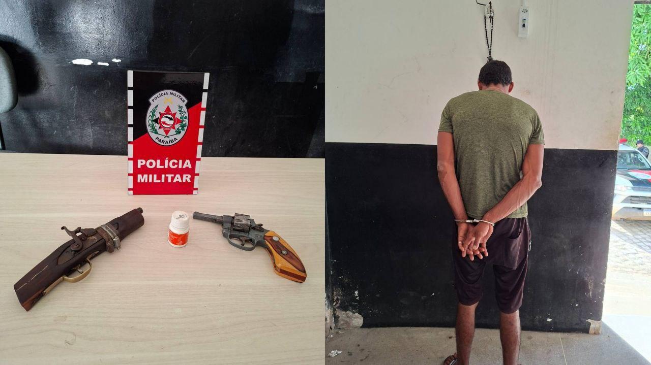 Homem é preso após ameaçar o próprio pai e policiais apreendem armas de fogo na zona rural de Cajazeiras