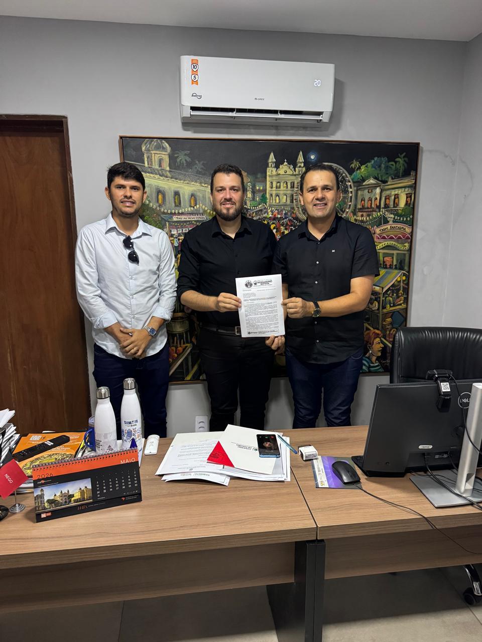 Prefeito Aldo Andrade e vice Matheus Gomes cumprem agenda com secretários de Infraestrutura e Cultura, além da FUNASA