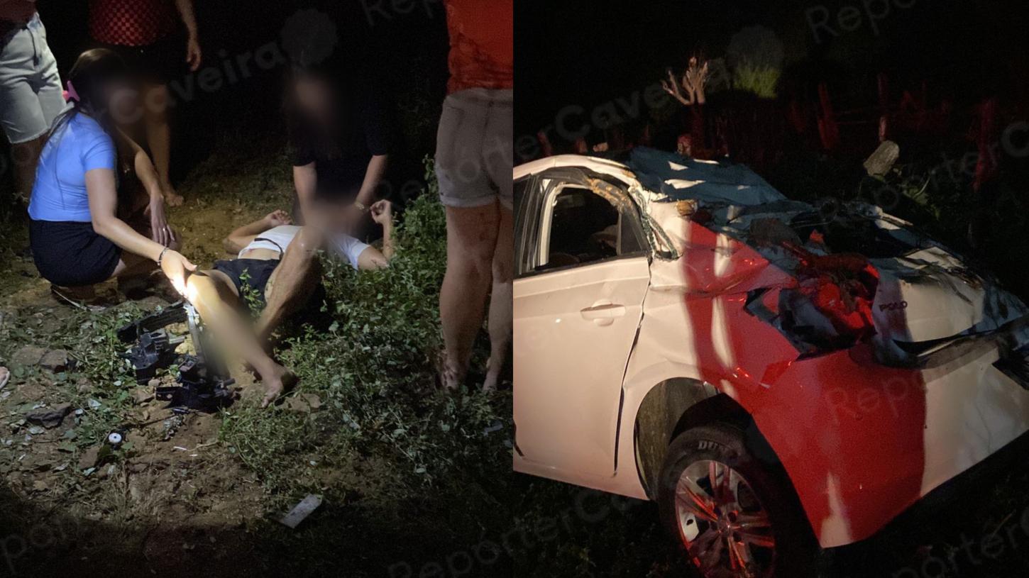 Dois sousenses sofrem acidente após carro perder controle em curva ao retornar de Cavalgada em São João do Rio do Peixe