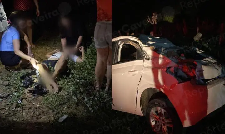 Dois sousenses sofrem acidente após carro perder controle em curva ao retornar de Cavalgada em São João do Rio do Peixe