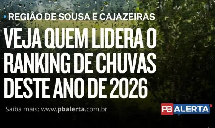 Veja ranking atualizado dos maiores acumulados nas regiões de Sousa e Cajazeiras, no Alto Sertão da Paraíba em 2026